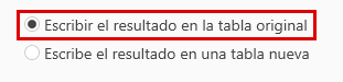 Escribir el resultado en la tabla de original