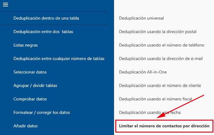 Deduplicación usando la dirección postal Limitar el número de contactos por dirección
