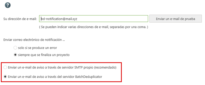 Correo electrónico de notificación, servidor de correo electrónico