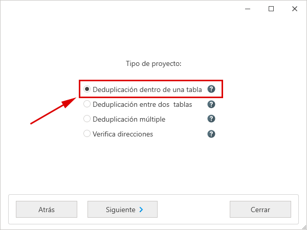 Crear proyecto - tipo de proyecto
