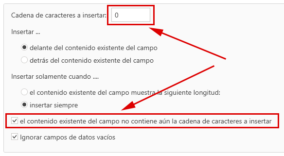 Opciones, Completar un campo de datos