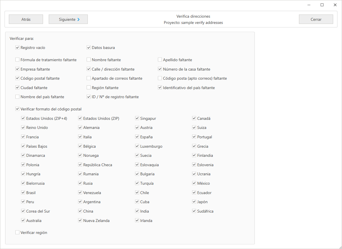 Lista de direcciones erróneas