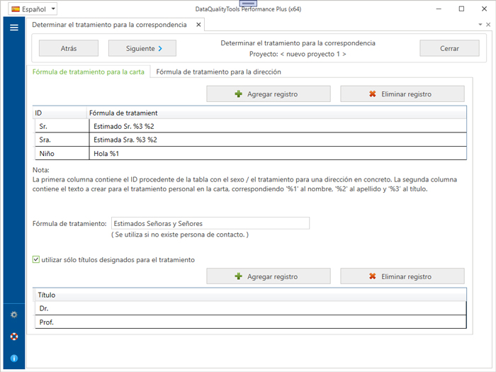 Determinar el tratamiento para la correspondencia