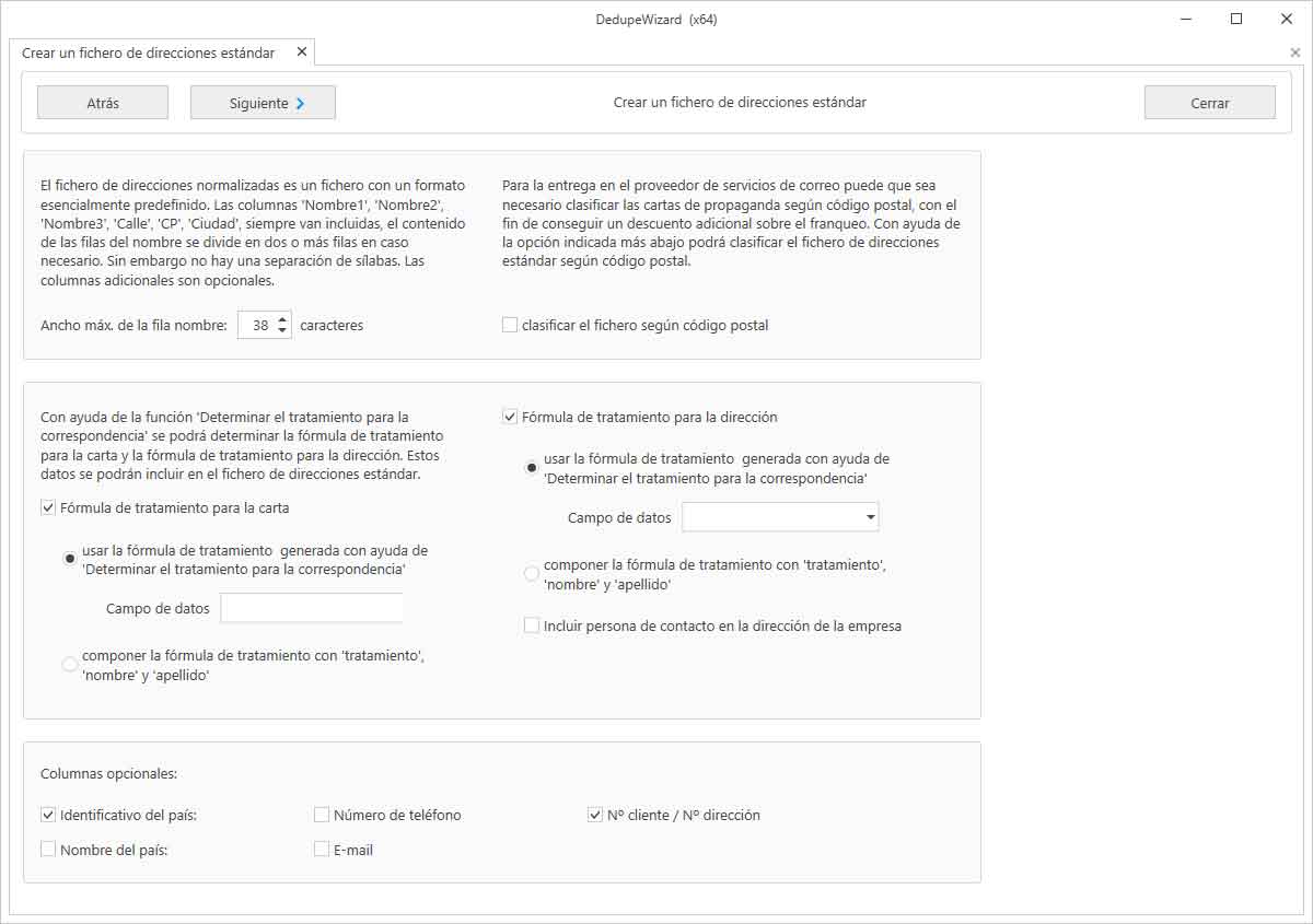 Crear un fichero de direcciones estándar